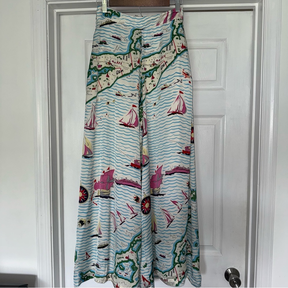 NWT Eva Franco Anthropologie Torrey Wide Leg Pants Sailboats 2 High Waisted - Picture 4 of 9